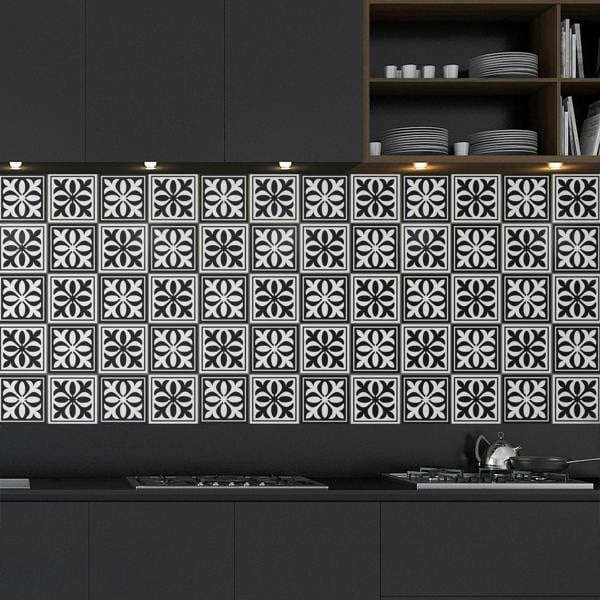 WT1574 - Emma Monocromatic Black Victorian Wall Tile Sticker Set - 15 x 15 cm (6 x 6 in) - 24 pcs
