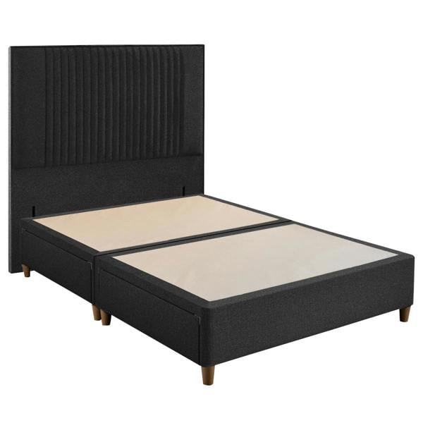 Charcoal Sliver Ockham Upholstered Headboard & Divan Base styled in a bedroom | Soak and Sleep