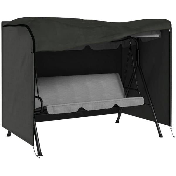 Dark grey three-seater swing chair cover with open front, seat cushion visible