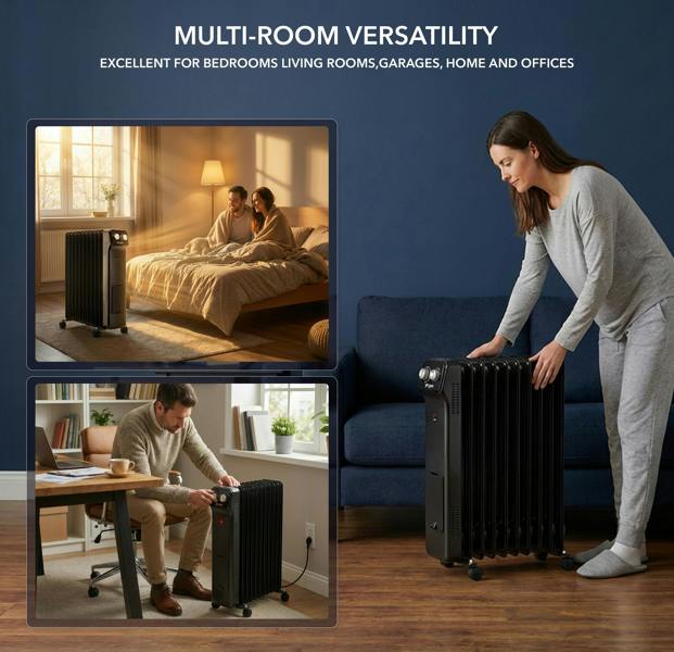 AIR PRO Oil-Filled Electric Radiator 2500W, Adjustable Thermostat, 3 Settings