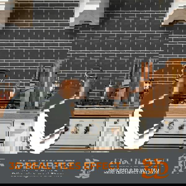 Elegant Dark Grey Glossy 3D Sticker Tile 30.5 x 30.5cm - 6 pcs