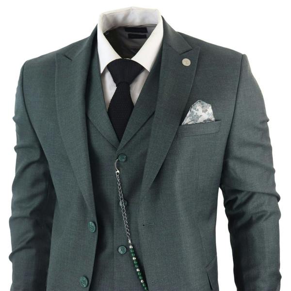 TruClothing Men's Classic 3-Piece Plain Green Suit