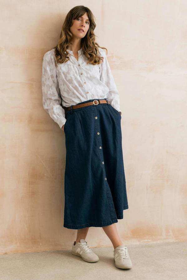 Lily & Me Holly Button Through Denim Midi Skirt