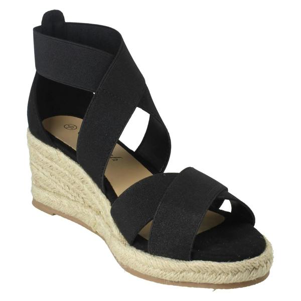 Savannah Ladies Savannah Elasticated Strap Wide Fit Wedge Heel Sandals F2308