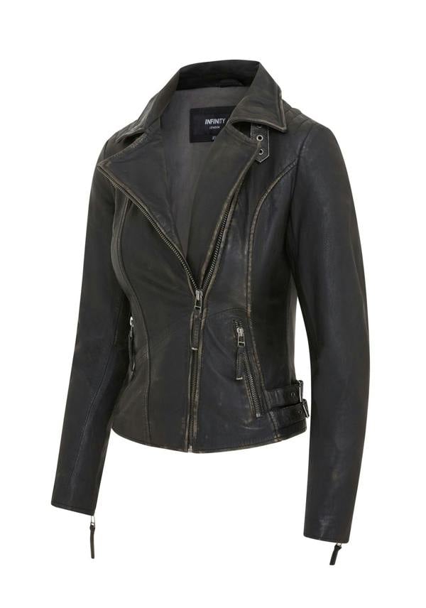 Infinity Leather Womens Black Leather Brando Biker Jacket -  Finnsnes
