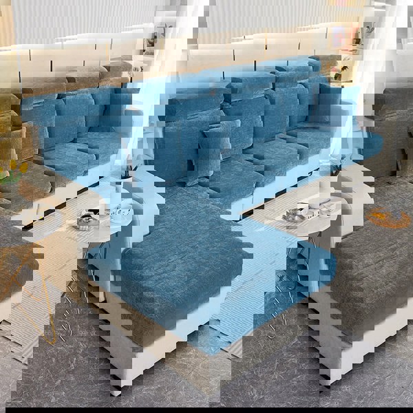 Anyhouz Anyseat Sofa Cover Dark Blue L-Shape Polyester Chenille Thick Stretchable Cushion For Living Room Normal Size Medium