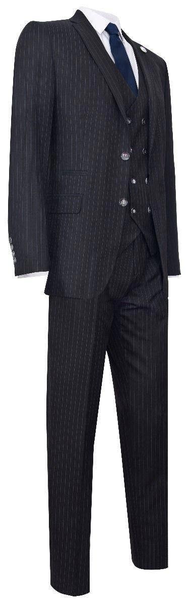 TruClothing Men's 3 Piece Black Pinstripe Retro Suit