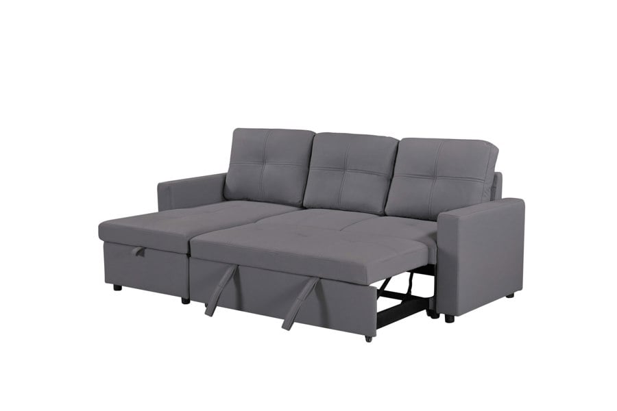 SQUAREBOXX Newport Leather 3 Seater Pullout Sofa Bed in Grey with Storage Compartment