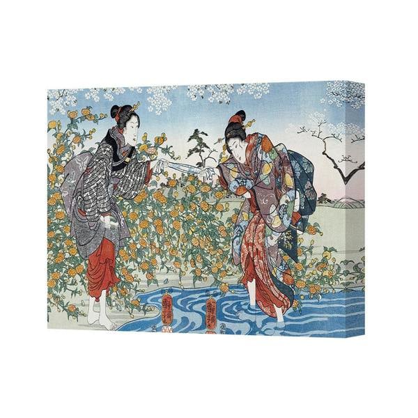 Benjamin Tate Design Japanese Kimono Art Print With Women In Traditional Garments By River