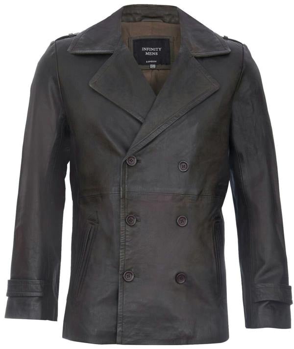 Infinity Leather Mens Leather Peacoat-Amara