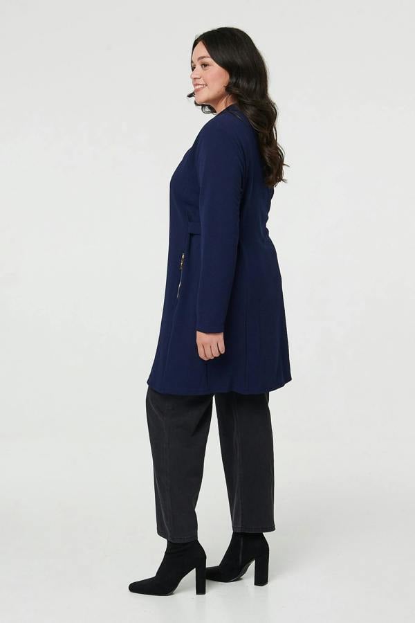 Navy | Curve Open Front Longline Knit Jacket