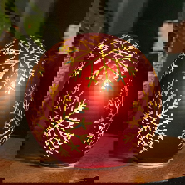 Samuel Alexander 15cm Battery Operated Light up Snowflake Glass Ball in Red with Warm White LEDs