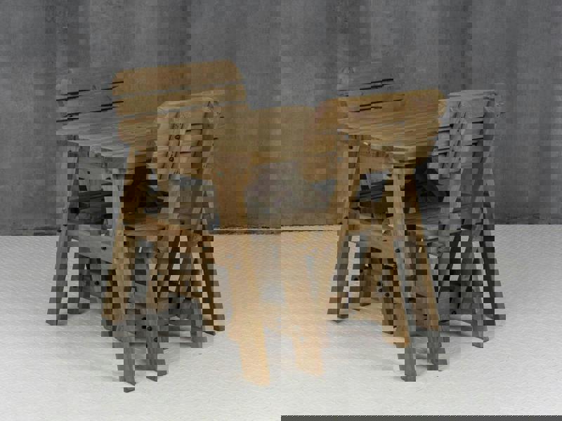 Victoria Space-Saving Rounded Picnic Table and Bench Set with Backrest – Rustic Finish Wooden Outdoor Dining Set for Gardens and Patios