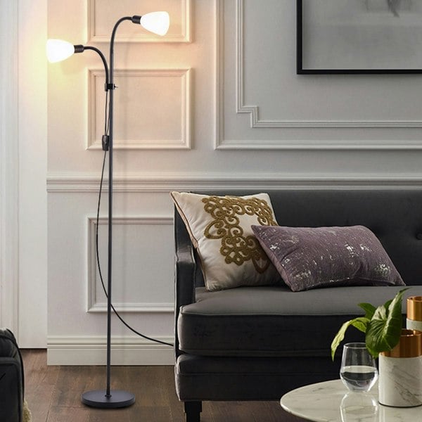 Double Heads Floor Lamp Lighting Living and Home Black