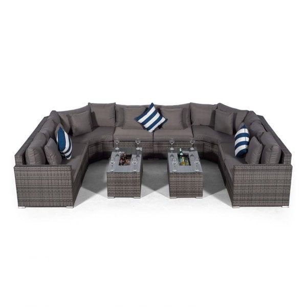 Giardino Santorini U Shape Modular 8 Seat Rattan Sofa Set With 2 Large Drinks Cooler Coffee Tables