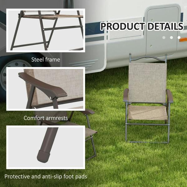 Folding garden chair with steel frame, fabric mesh seat, and comfort armrests