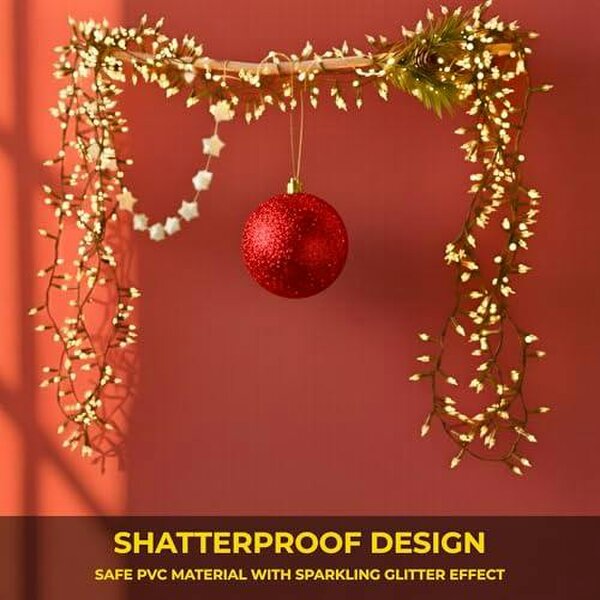Shatchi 2cm Red Glitter Christmas Bauble for Tree and Home Decor, Shimmering Hanging Ornament