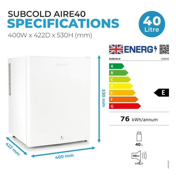 Subcold Aire40 LED Mini Fridge - White