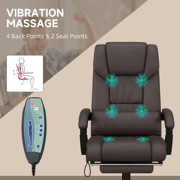 Brown massage office chair with thick padding and visible back massage circles