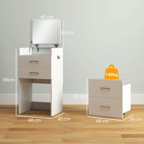 Wyld Haus Yova White Compact Dressing Table And Stool Set With Storage