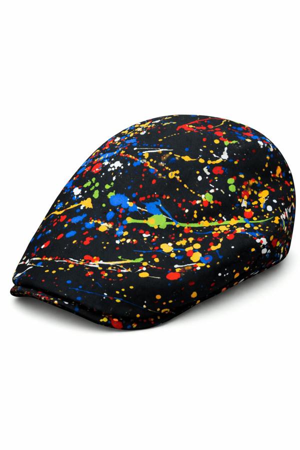 Paint Splash Black Printed Flat Cap - Claudio Lugli Shirts