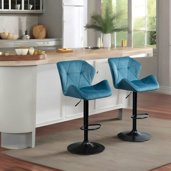 Rafaelo Mobilia Set Of 2 Adjustable Height Retro Blue Bar Stools