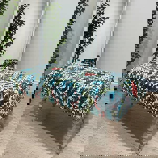 ISTOOLS Premium Peacock Green Floral Footstool Ottoman – Luxury Pouffe & Footrest Table