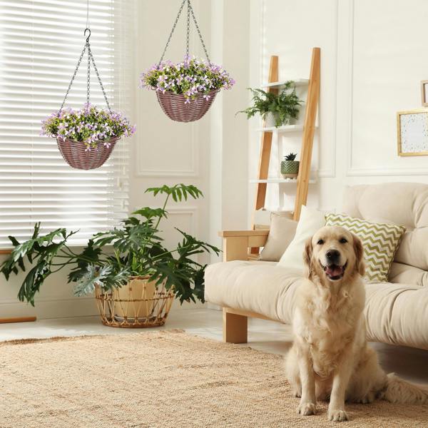 Wyld Haus Fito Set Of 2 Hanging Artificial Flower Baskets With Mixed Leaves And Blooms For Indoor Display