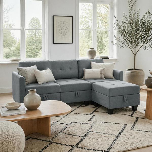 Wyld Haus Vinole Rado Fabric Dark Grey Modular L ShaFauxd Sofa With Built In Storage