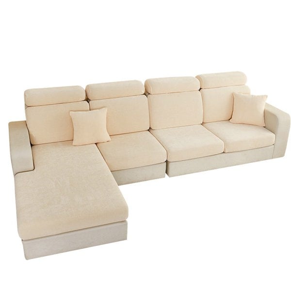 Anyhouz Anyseat Sofa Cover Beige L-Shape Polyester Chenille Thick Stretchable Cushion For Living Room Plus Size Extra Large