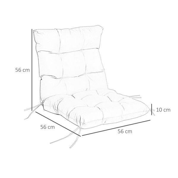 Light grey chair back cushion with seat pad and backrest, shown with size diagram