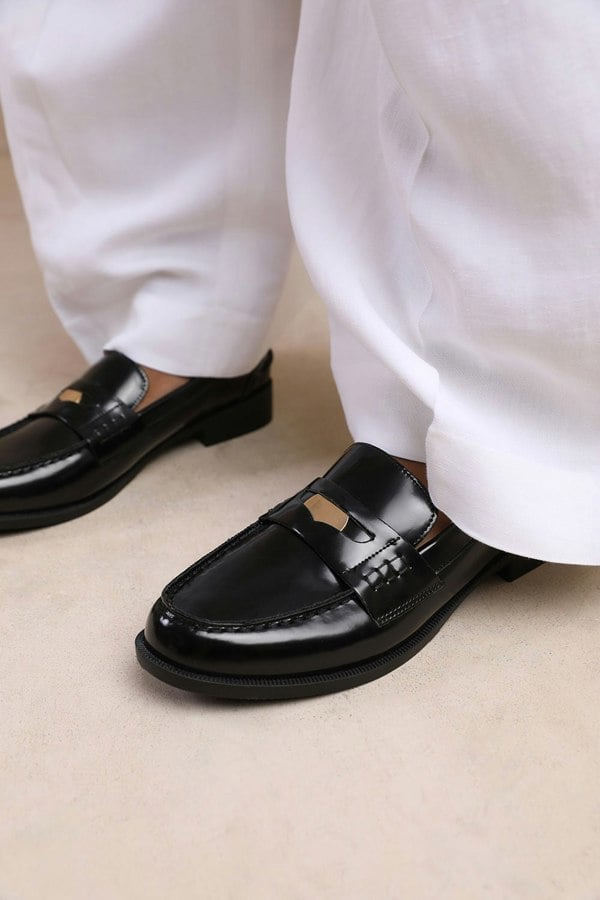 Where's That From Denver Wide Fit Slip on Loafer With Gold Detailing in Black