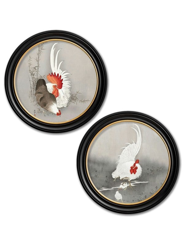 Exceptional Art c.1910 Roosters - Ohara Koson - Round
