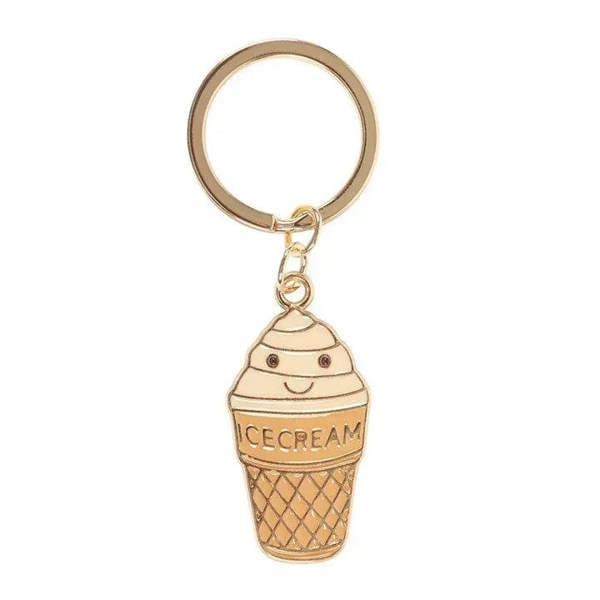 Gold-tone keyring with ice cream cone charm pendant, small circular loop ring