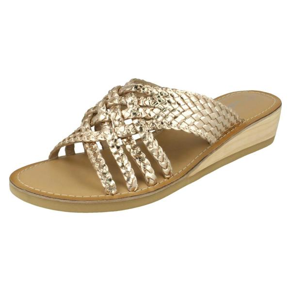 Leather Collection Ladies Leather Collection Low Wedge Braided X Stap Mules