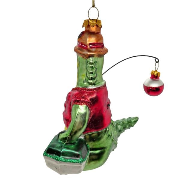 Ferncrest Trading Fishing Alligator Christmas Tree Bauble