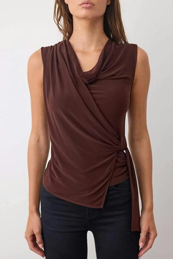 WOVCOR Cowl Neck Knit Blouse with Drape Detail