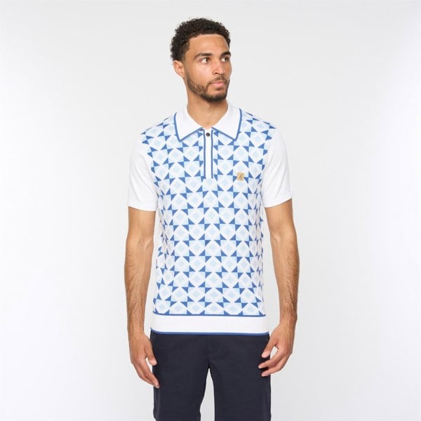 Gabicci V54GM07 Mens Ted Short Sleeve Pattern Knitted Polo Gabicci Vintage - WHITE
