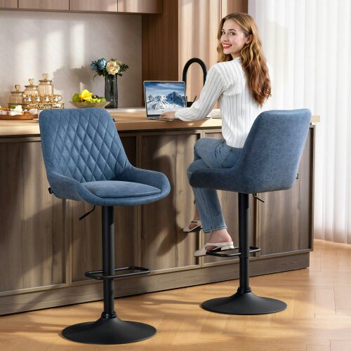 Wyld Haus Sekamo Set Of 2 Dark Blue Faux Leather Retro Bar Chairs