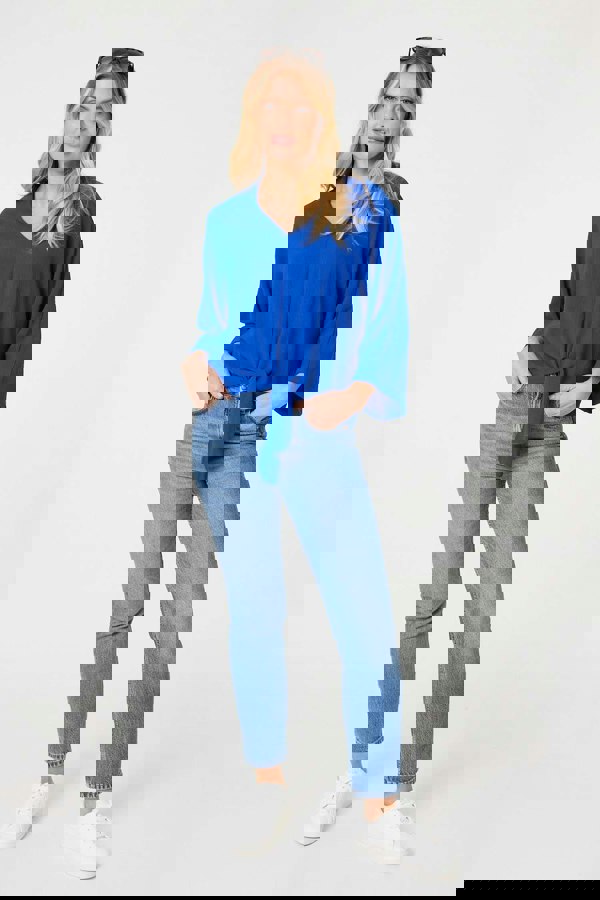 Blue | Knot Front Relaxed 3/4 Sleeve Blouse