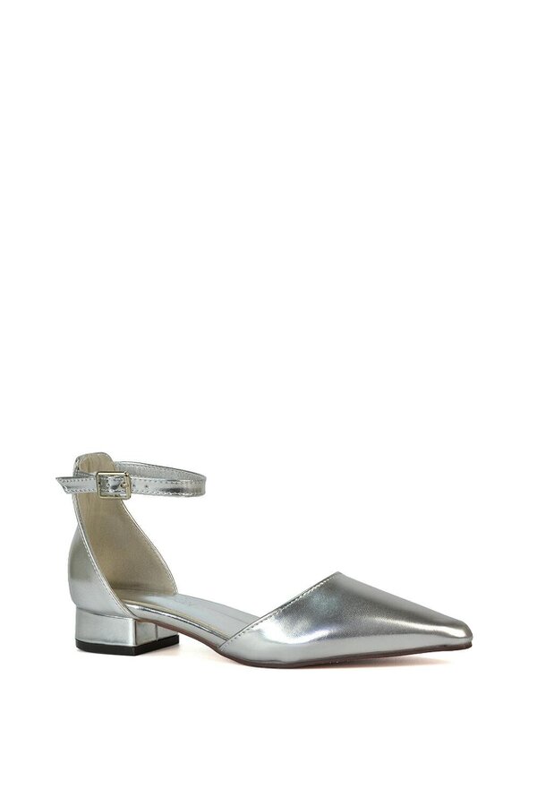 XY LONDON Low Heel Flat Pointed Toe Ankle Strap Court Shoes