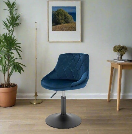 Modcraft Set of 2 Blue Velvet Swivel Bar Stools – Adjustable Dining Chairs with Backrest for Kitchen