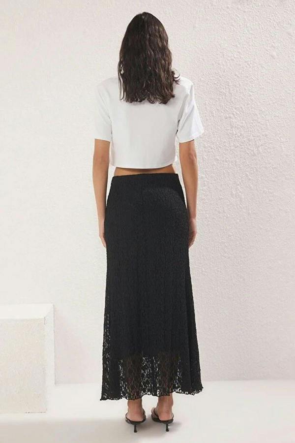 WOVCOR Skater Lace Midi Stretch Knit Skirt