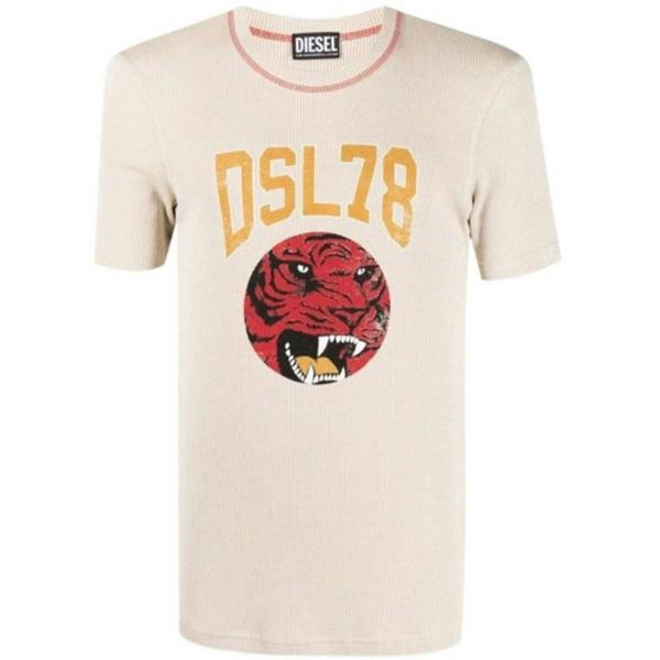 Diesel Unisex Adult DSL78 Logo Ribbed T-Shirt - Beige - 