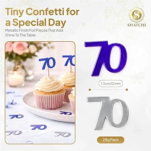 70th Birthday Blue & Silver Metallic Confetti Pack, Foil Table Decoration for Parties and Celebrations image 1