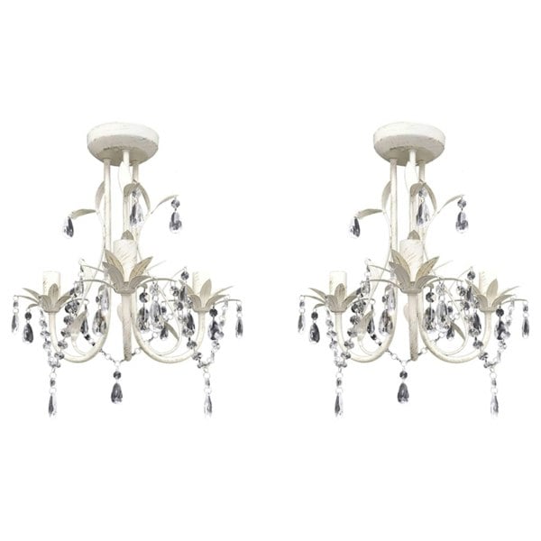 Berkfield Crystal Pendant Ceiling Lamp Chandeliers 2 pcs Elegant White