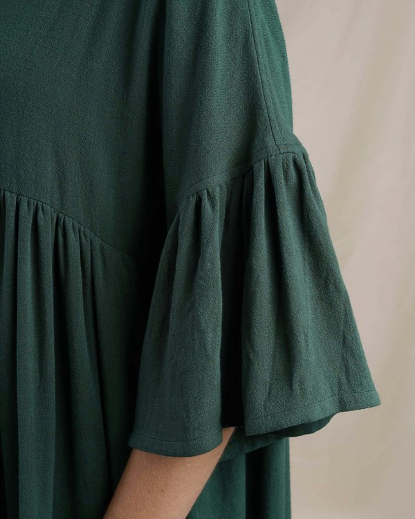 Antonia York Bottle Green Dress | Rosie Gathered Waist Relaxed Fitting Dress