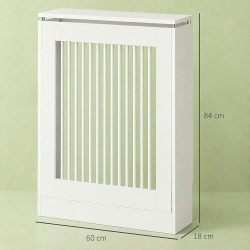 HOMCOM Radiator Cover Vertical Slatted MDF Steel for Heat Circulation White