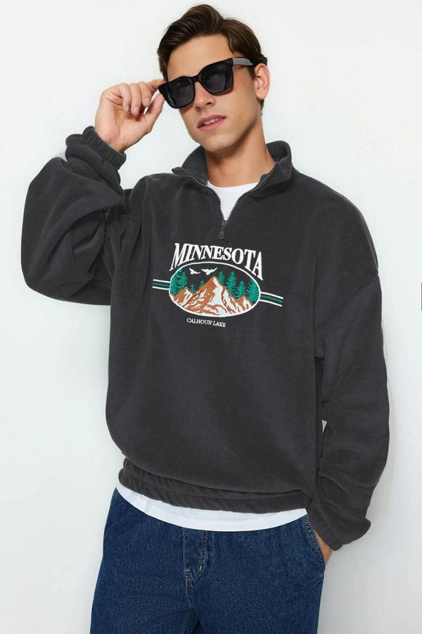 WOVCOR Stand Collar City Embroidery Anti-Pilling Fleece Men's Sweatshirt