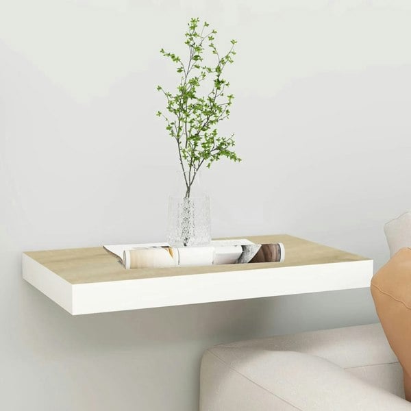 Berkfield Floating Wall Shelf Oak and White 50x23x3.8 cm MDF